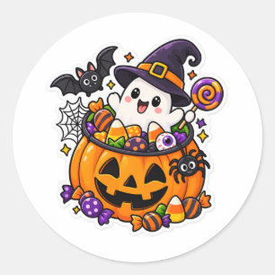 Süßer Halloween Kawaii Gruseliger Geist Kürbis Runder Aufkleber