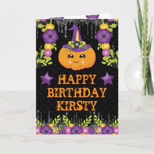 Süßer Halloween-Kürbis-Blumen-Geburtstag Karte