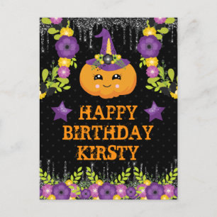 Süßer Halloween-Kürbis-Blumen-Happy-Birthday Postkarte