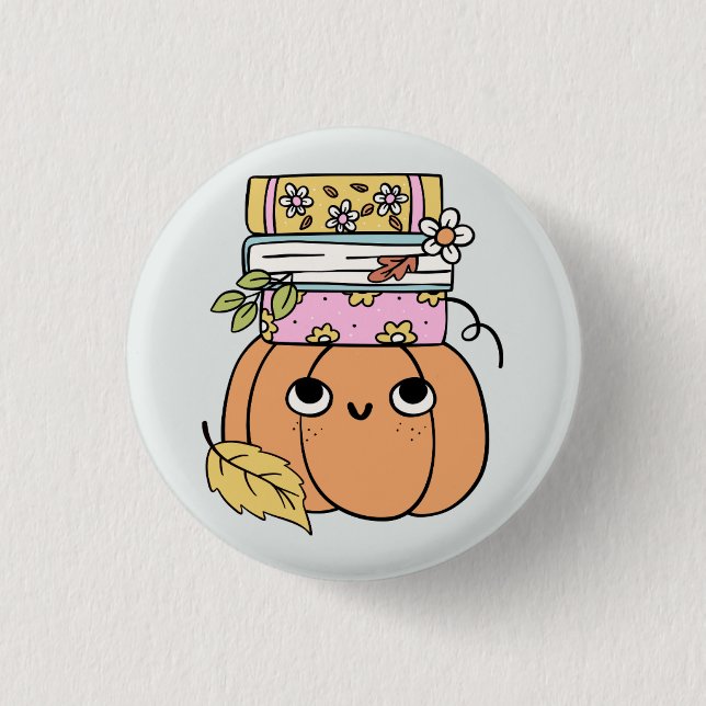 Süßer Halloween-Kürbis-Buchliebhaber Button (Vorderseite)