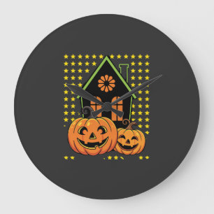 Süßer Halloween-Kürbis Geisterhaus Stern Große Wanduhr