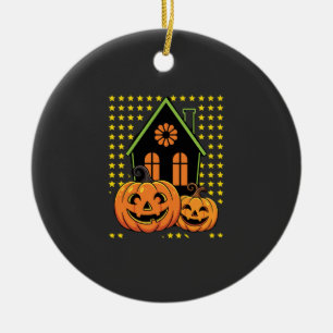 Süßer Halloween-Kürbis Geisterhaus Stern Keramik Ornament