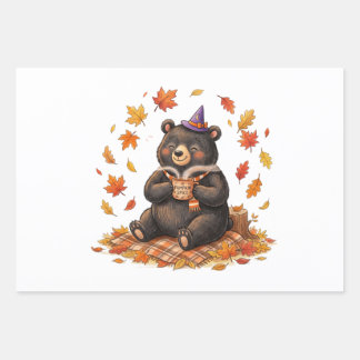 Süßer Halloween-Kürbis-Gewürz-Bär-Cozy-Herbst-T-Sh Geschenkpapier Set