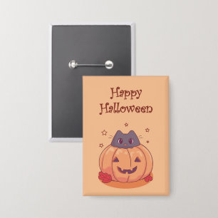 Süßer Halloween-Kürbis Graue Katze Button