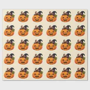 Süßer Halloween-Kürbis-Hexenhut-Aufkleber Geschenkpapier