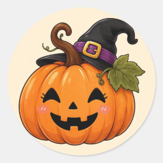 Süßer Halloween-Kürbis-Hexenhut-Aufkleber Runder Aufkleber