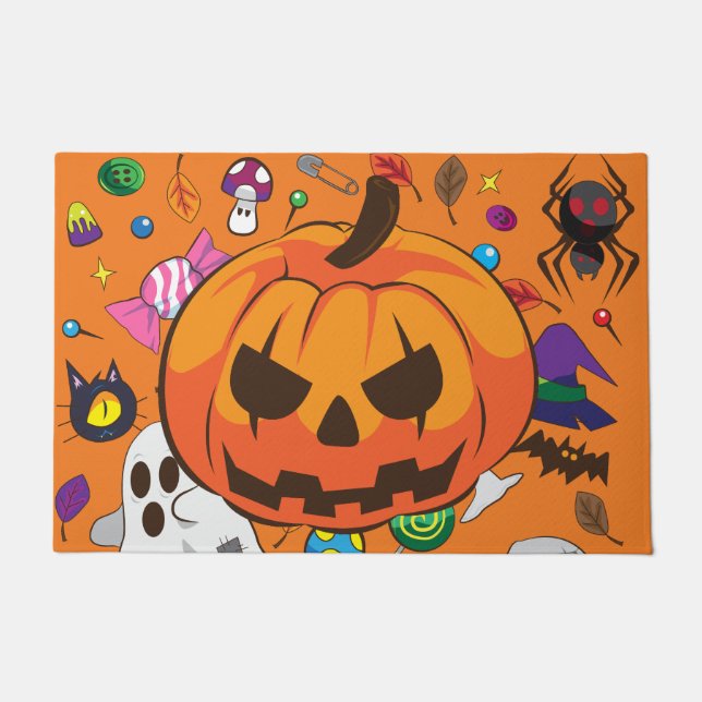 Süßer Halloween-Kürbis und Geist Fußmatte (Vorderseite)