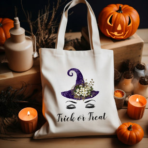 Süßer Halloween-lila Hexenhut Trick oder Treat Tragetasche