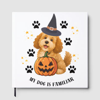 Süßer Halloween-Pudel-Hexer mit Kürbis Gästebuch