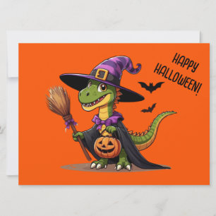 Süßer Halloween-Raptor/Dinosaur-Zauberer Feiertagskarte