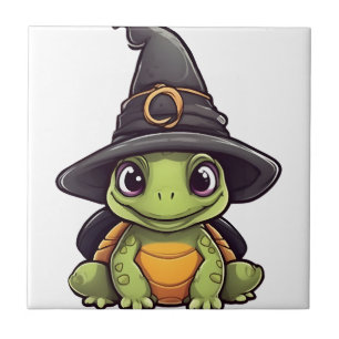 Süßer Halloween-Schildkröte mit einem Hexenhut. Ko Fliese