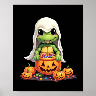Süßer Halloween-Schildkröten-Geist mit Süßigkeiten Poster