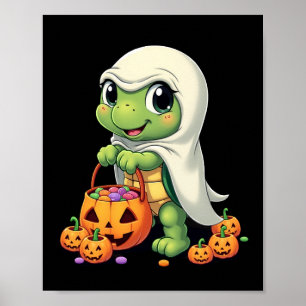 Süßer Halloween-Schildkröten-Geist mit Süßigkeiten Poster