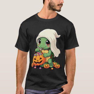 Süßer Halloween-Schildkröten-Geist mit Süßigkeiten T-Shirt