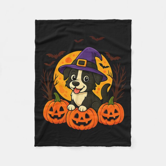 Süßer Halloween-Schwarzer Hund mit Hexenhut und Fleecedecke (Vorderseite)