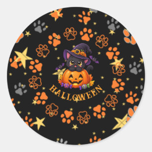 Süßer Halloween-Schwarzer-Katze-Kürbis-Aufkleber Runder Aufkleber