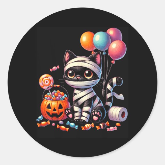 Süßer Halloween-Schwarzer-Katze-Kürbis-Scherz-oder Runder Aufkleber (Vorderseite)