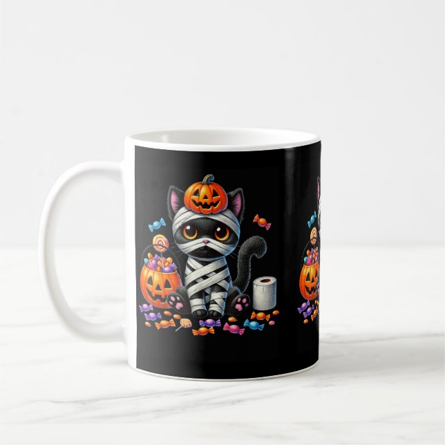 Süßer Halloween-Schwarzer-Katze-Kürbis-Süßes-oder- Kaffeetasse (Links)