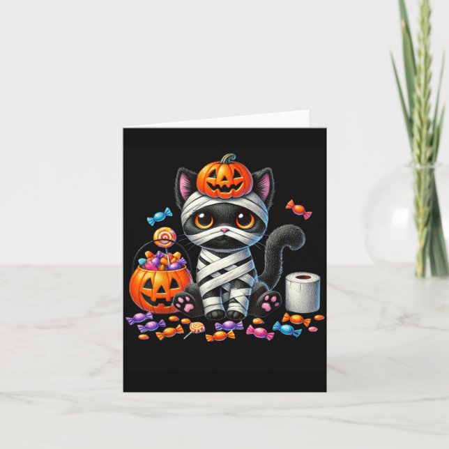 Süßer Halloween-Schwarzer-Katze-Kürbis-Süßes-oder- Karte (Vorderseite)
