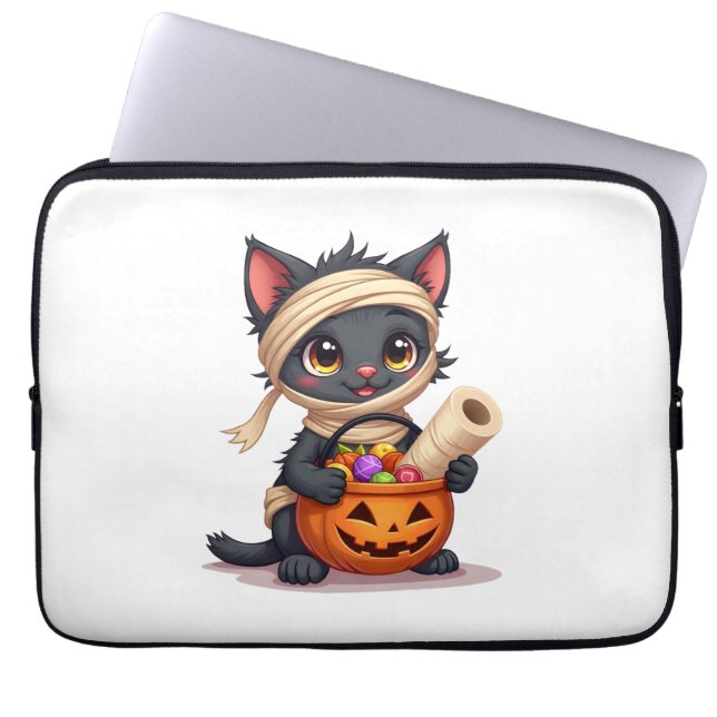 Süßer Halloween-Schwarzer-Katze-Kürbis-Süßes-oder- Laptopschutzhülle (Vorderseite)