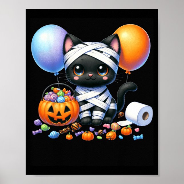 Süßer Halloween-Schwarzer-Katze-Kürbis-Süßes-oder- Poster (Vorne)