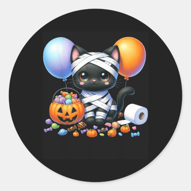 Süßer Halloween-Schwarzer-Katze-Kürbis-Süßes-oder- Runder Aufkleber (Vorderseite)