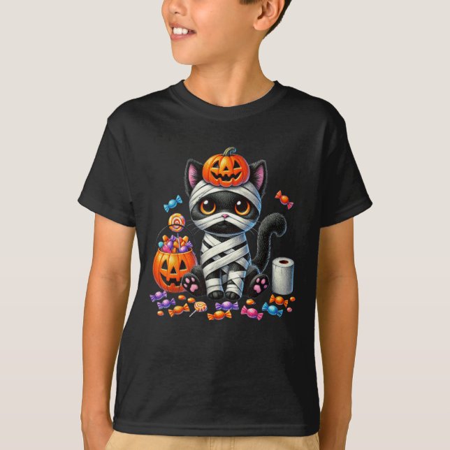 Süßer Halloween-Schwarzer-Katze-Kürbis-Süßes-oder- T-Shirt (Vorderseite)