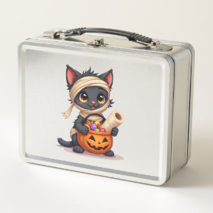Süßer Halloween-Schwarzer-Katze-Kürbis-Süßigkeiten Metall Brotdose