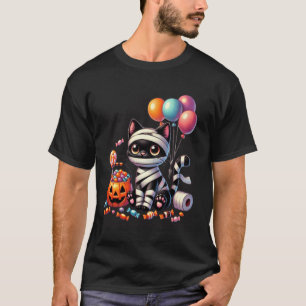 Süßer Halloween-Schwarzer-Katze-Kürbis-Süßigkeiten T-Shirt