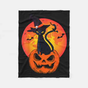 Süßer Halloween-Schwarzer-Katzen-Hexenhut-Kürbis f Fleecedecke