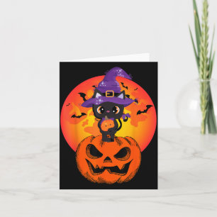 Süßer Halloween-Schwarzer-Katzen-Hexenhut-Kürbis f Karte