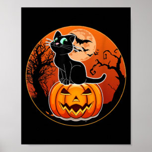 Süßer Halloween-Schwarzer-Katzen-Hexenhut-Kürbis f Poster