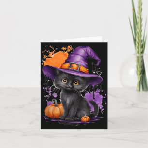 Süßer Halloween-Schwarzer-Katzen-Hexenhut-Kürbis Karte