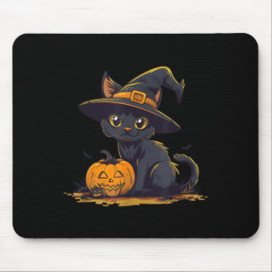 Süßer Halloween-Schwarzer-Katzen-Hexenhut-Kürbis Mousepad