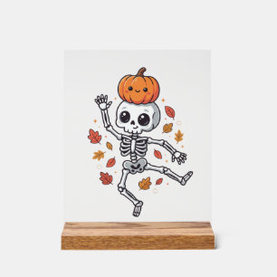 Süßer Halloween tanzender Skelett mit Kürbiskopf Acrylschild