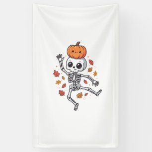 Süßer Halloween tanzender Skelett mit Kürbiskopf Banner