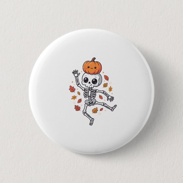 Süßer Halloween tanzender Skelett mit Kürbiskopf Button (Vorderseite)
