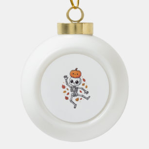 Süßer Halloween tanzender Skelett mit Kürbiskopf Keramik Kugel-Ornament