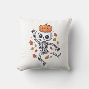 Süßer Halloween tanzender Skelett mit Kürbiskopf Kissen