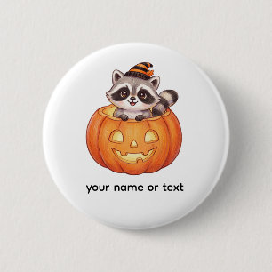 Süßer Halloween-Waschbär in Jack-o'-Lantern-Kürbis Button