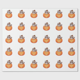 Süßer Halloween-Waschbär in Jack-o'-Lantern-Kürbis Geschenkpapier