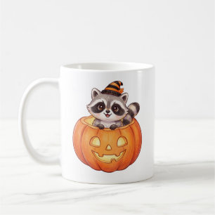 Süßer Halloween-Waschbär in Jack-o'-Lantern-Kürbis Kaffeetasse