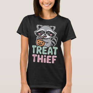 Süßer Halloween-Waschbär mit Süßigkeiten-Eimer T-Shirt
