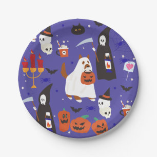 süßer Halloween-Welpe Hund Sensenmann Pappteller