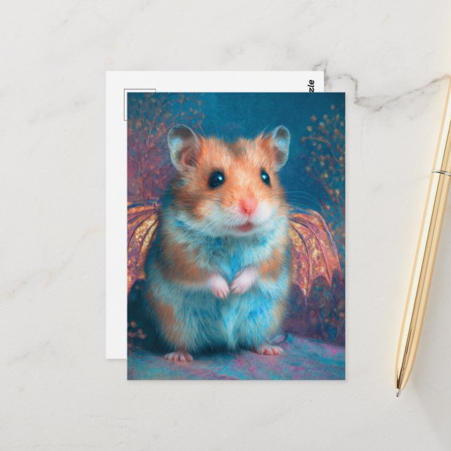 Süßer Hamster-Drache Postkarte (Vorderseite/Rückseite Beispiel)
