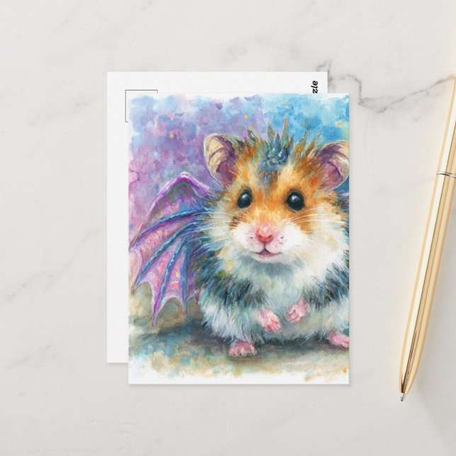 Süßer Hamster-Drache Wasserfarbe Postkarte (Vorderseite/Rückseite Beispiel)