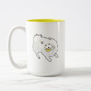 Süßer handgezeichneter flauschiger weißer Hund häl Zweifarbige Tasse