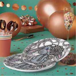 Süßer handgezeichneter Hase Kaninchen Zen Doodle P Pappteller