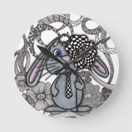 Süßer handgezeichneter Hase-Zen-Doodle-Wanduhr Runde Wanduhr