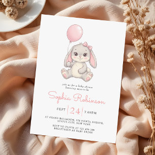 Süßer Hase Ballon Rosa Mädchen Baby-Party Einladung